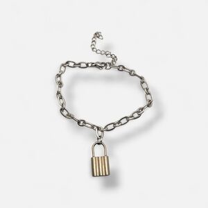 Silver and Gold Chain Bracelet with Padlock Charm